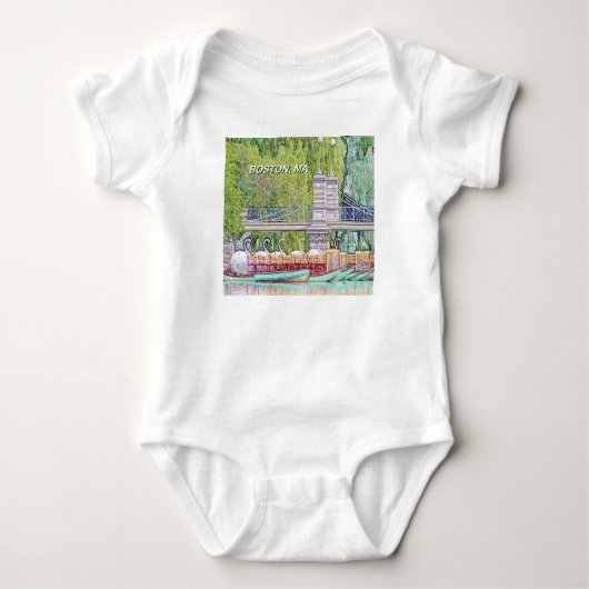 Boston Swan Boats in potlood en inktfilter Romper (Voorkant)
