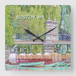Boston Swan Boats in potlood en inktfilter Vierkante Klok