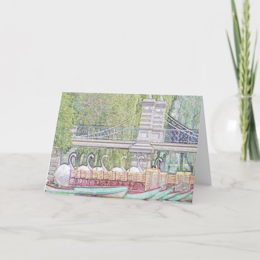 Boston Swan Boats Pencil and Ink greeting card Kaart (Voorkant)