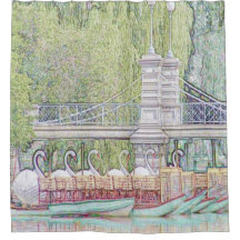 Boston Swan Boats Pencil en Ink douchegordijn
