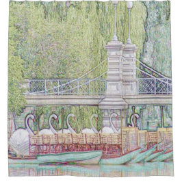 Boston Swan Boats Pencil en Ink douchegordijn