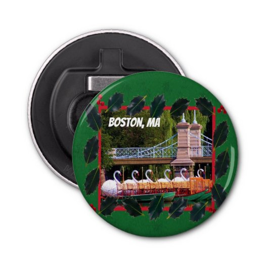 Boston Swan Boats - Prettige feestdagen Button Flesopener (Voorkant)