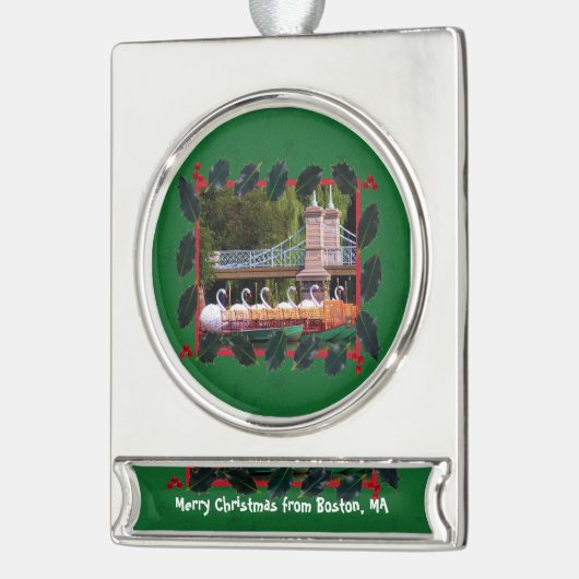 Boston Swan Boats - Prettige feestdagen Ceramic Or Verzilverd Banner Ornament (Links)