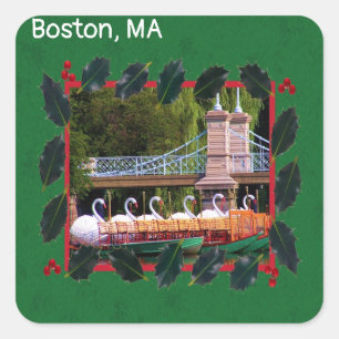 Boston Swan Boats - Prettige feestdagen Vierkante Sticker