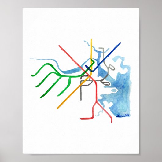 Boston T-spoorwegkaart Kunst Poster (Voorkant)
