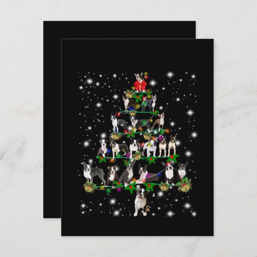 Boston Terrie kerstboom bedekt door vlieglicht Bedankkaart (Voorkant / Achterkant)