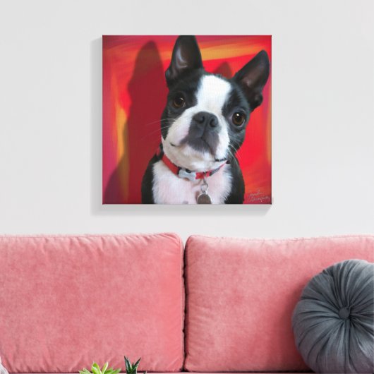 Boston Terrier 12x12 uitgerekt canvas (Insitu (Woonkamer))