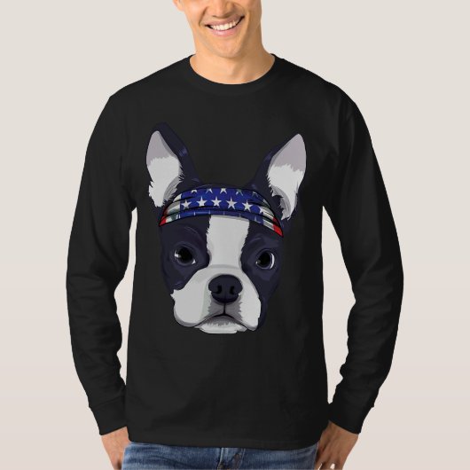 Boston Terrier 4 juli Amerikaanse vlag Bandana T-shirt (Voorkant)