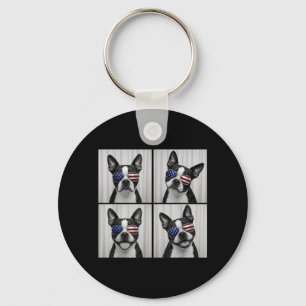 Boston Terrier 4 juli Amerikaanse vlag Hond Sleutelhanger