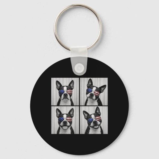 Boston Terrier 4 juli Amerikaanse vlag Hond Sleutelhanger (Voorkant)