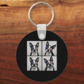 Boston Terrier 4 juli Amerikaanse vlag Hond Sleutelhanger (Voorkant)