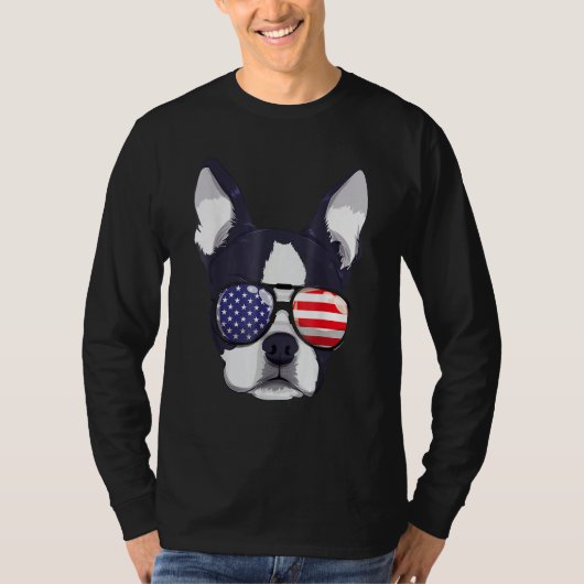 Boston Terrier 4th Of July American Sunglass Boys T-shirt (Voorkant)