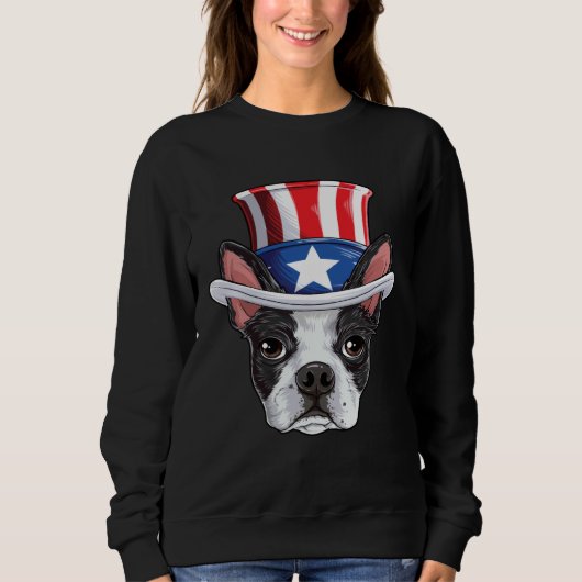 Boston Terrier 4th of July Uncle Sam Kids Boys Ame Trui (Voorkant)