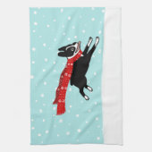 Boston Terrier aan het rennen in de sneeuw - Holid Theedoek (Verticaal)