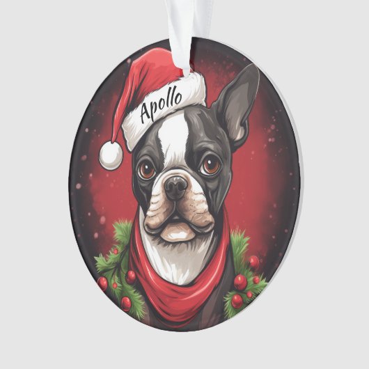 Boston Terrier Aangepaste Kerstversiering Ornament (voorkant)