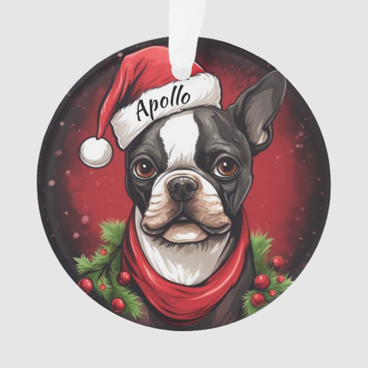 Boston Terrier Aangepaste Kerstversiering Ornament (voorkant)