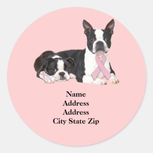 Boston Terrier-adreslabel voor borstkanker Ronde Sticker (Voorkant)