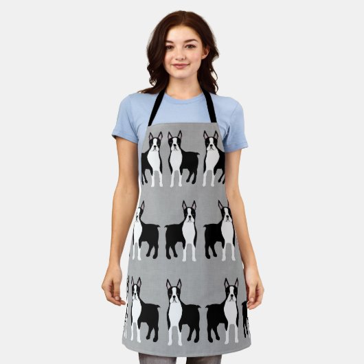 Boston Terrier Allover Print Apron Schort (Gedragen)