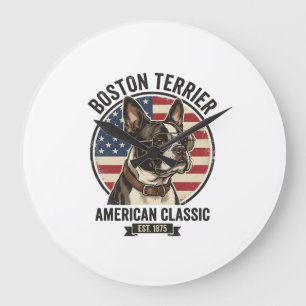 Boston Terrier Amerikaanse Klassieke Hond Vlag Zon Grote Klok