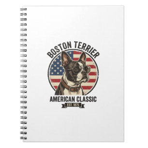 Boston Terrier Amerikaanse Klassieke Hond Vlag Zon Notitieboek