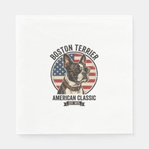Boston Terrier Amerikaanse Klassieke Hond Vlag Zon Servet
