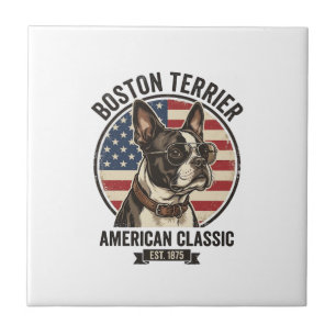 Boston Terrier Amerikaanse Klassieke Hond Vlag Zon Tegeltje