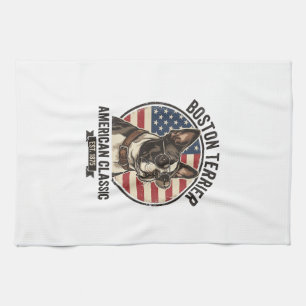 Boston Terrier Amerikaanse Klassieke Hond Vlag Zon Theedoek