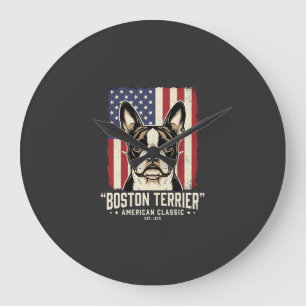 Boston Terrier Amerikaanse Klassieke Vlag Grote Klok