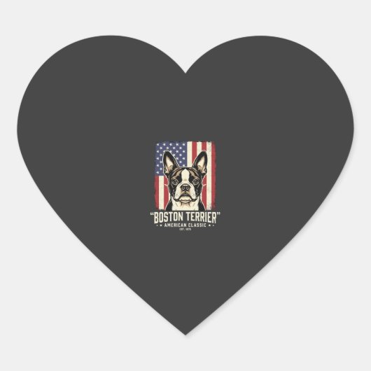 Boston Terrier Amerikaanse Klassieke Vlag Hart Sticker (Voorkant)