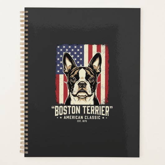 Boston Terrier Amerikaanse Klassieke Vlag Planner (Voorkant)
