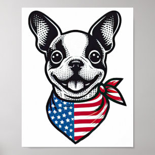 Boston Terrier Amerikaanse Vlag Bandana Hond Patri Poster