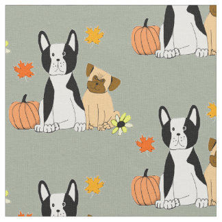 Boston Terrier and pug herfst Patroon Fabric Stof