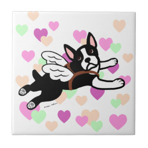 Boston Terrier Angel Cartoon Hearts Tegeltje