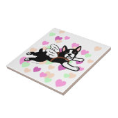 Boston Terrier Angel Cartoon Hearts Tegeltje (Zijkant)