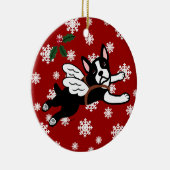 Boston Terrier Angel Cartoon Snowflakes Keramisch Ornament (Rechts)