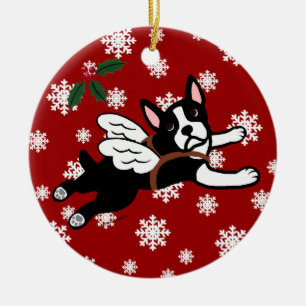 Boston Terrier Angel Cartoon Snowflakes Keramisch Ornament