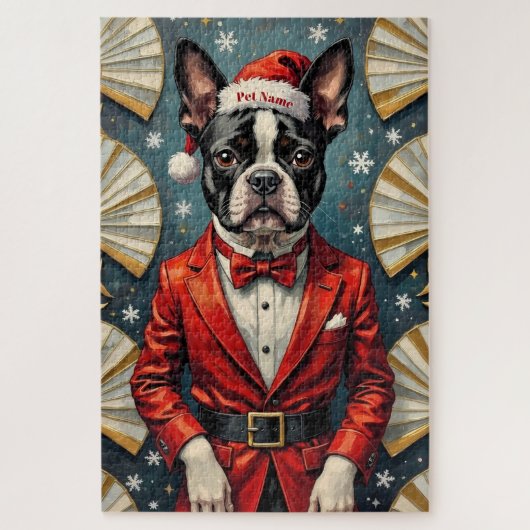 Boston Terrier Art Deco Kerst Tuxedo Hoed Legpuzzel (Verticaal)