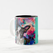 Boston Terrier Art Mok | turquoise (Voorkant links)