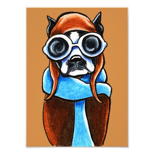 Boston Terrier Aviator Ink Pencil Tekening Foto Afdruk (Voorkant)