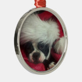 Boston Terrier-(awake-kerstornament) Metalen Ornament (Rechts)