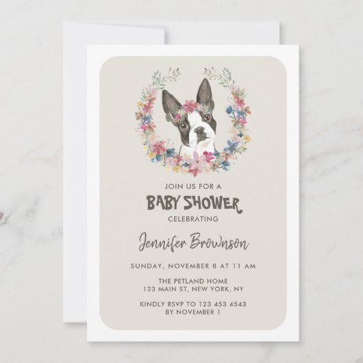 Boston Terrier Babyfeest Kaart (Voorkant)