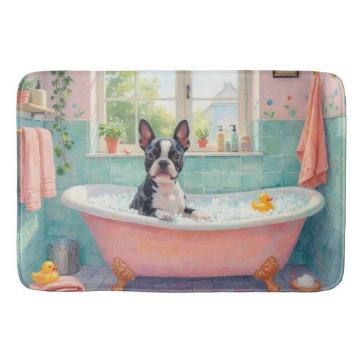 Boston Terrier badtijd Cute badkamer decor Badmat (Voorkant)