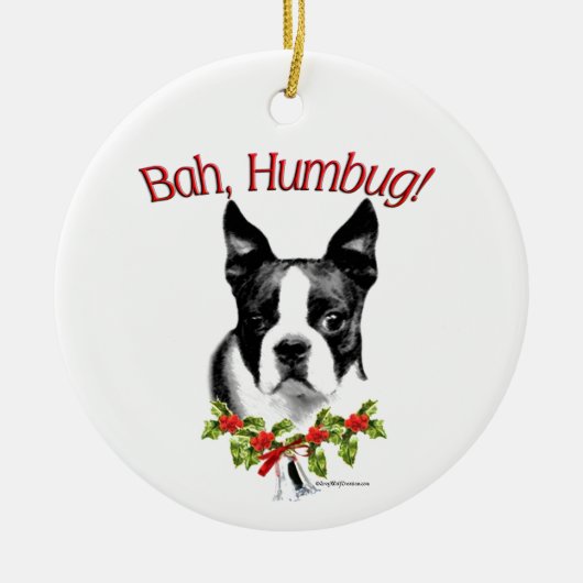 Boston Terrier Bah Humbug Keramisch Ornament (Voorkant)