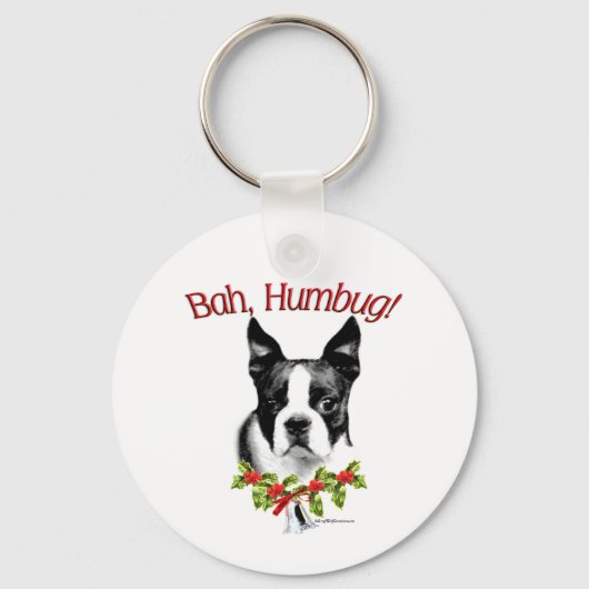 Boston Terrier Bah Humbug Sleutelhanger (Voorkant)