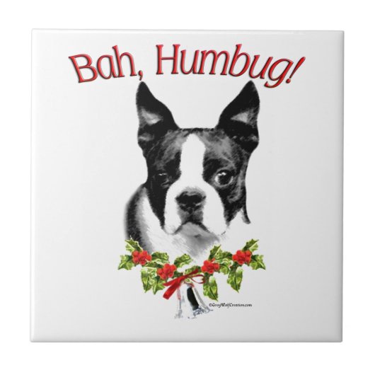Boston Terrier Bah Humbug Tegeltje (Voorkant)