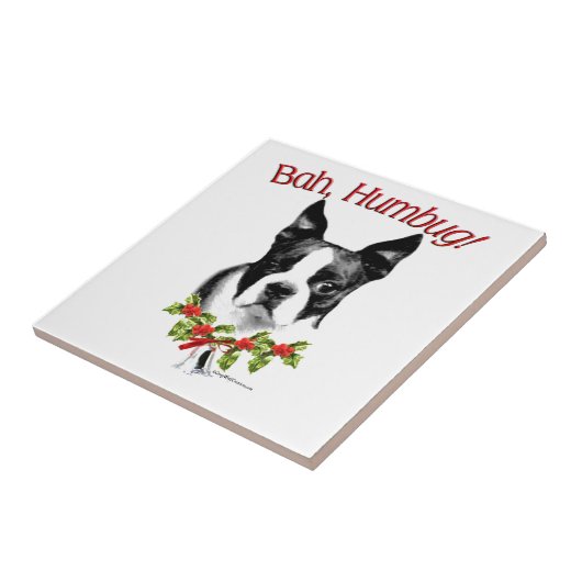 Boston Terrier Bah Humbug Tegeltje (Zijkant)