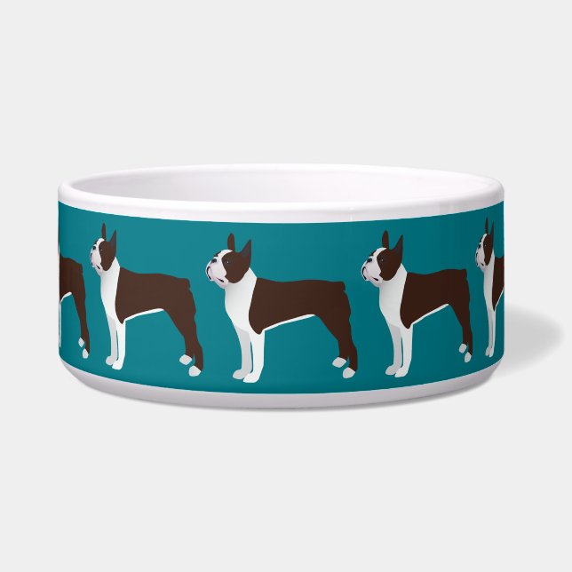Boston Terrier Basic past zich aan met tekst en kl Voerbakje (Voorkant)