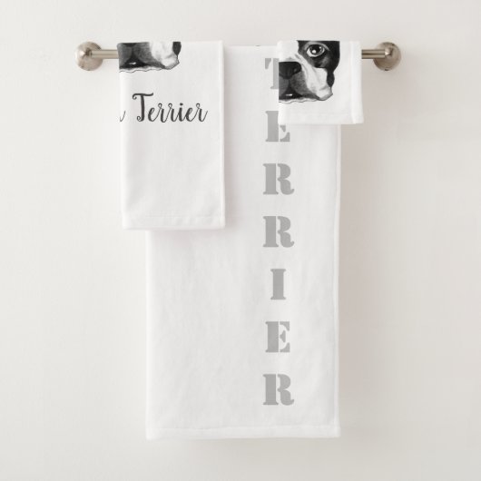 Boston Terrier Bath Towel Set Bad Handdoek (Insitu)