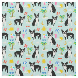 Boston Terrier Beach Fabric - zomerhondenweefsel Stof