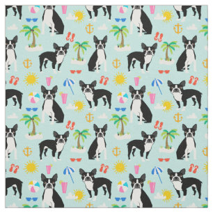 Boston Terrier Beach Fabric - zomerhondenweefsel Stof